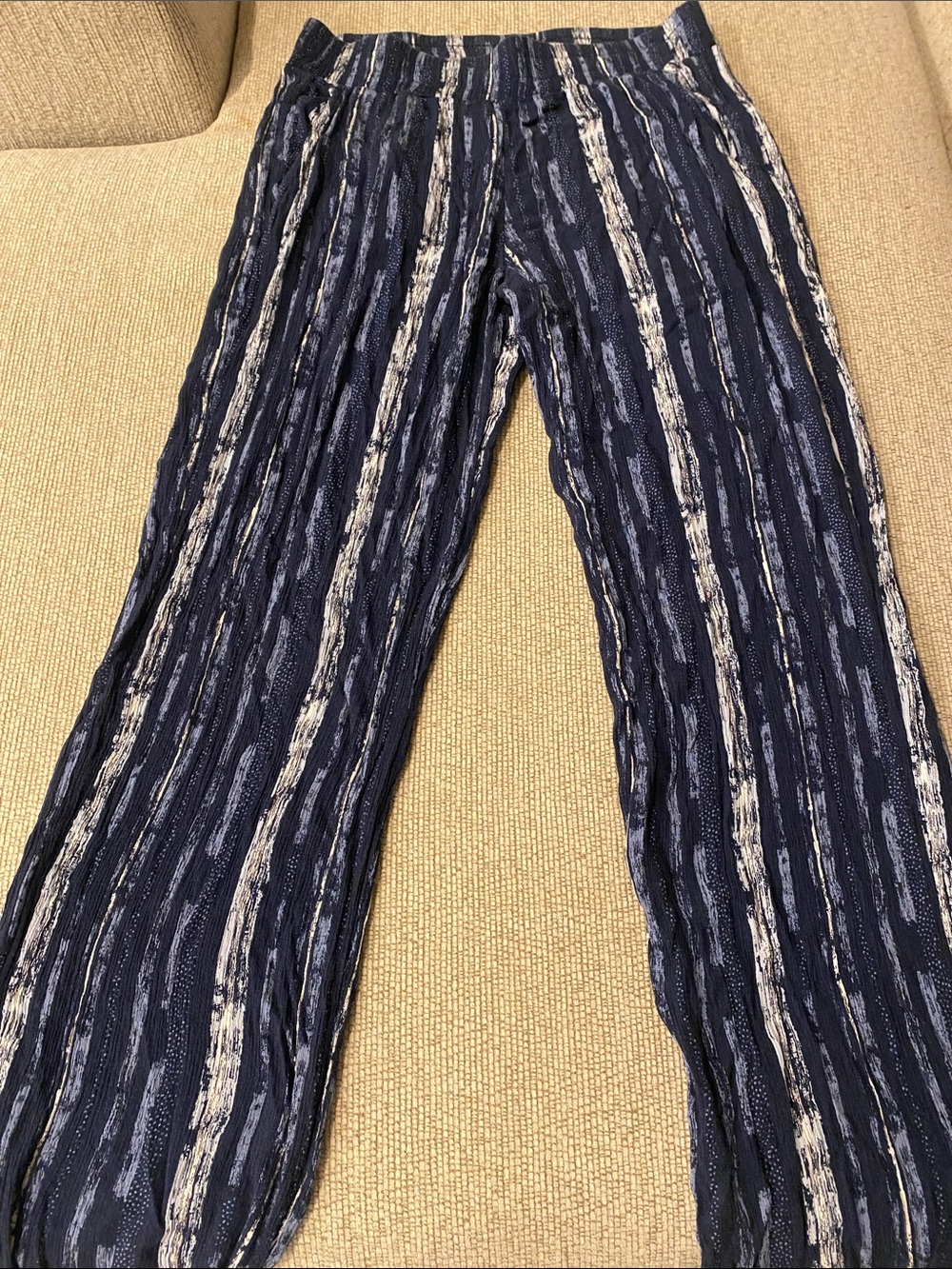 Navy & White Vertical Stripe Wide Leg Pants